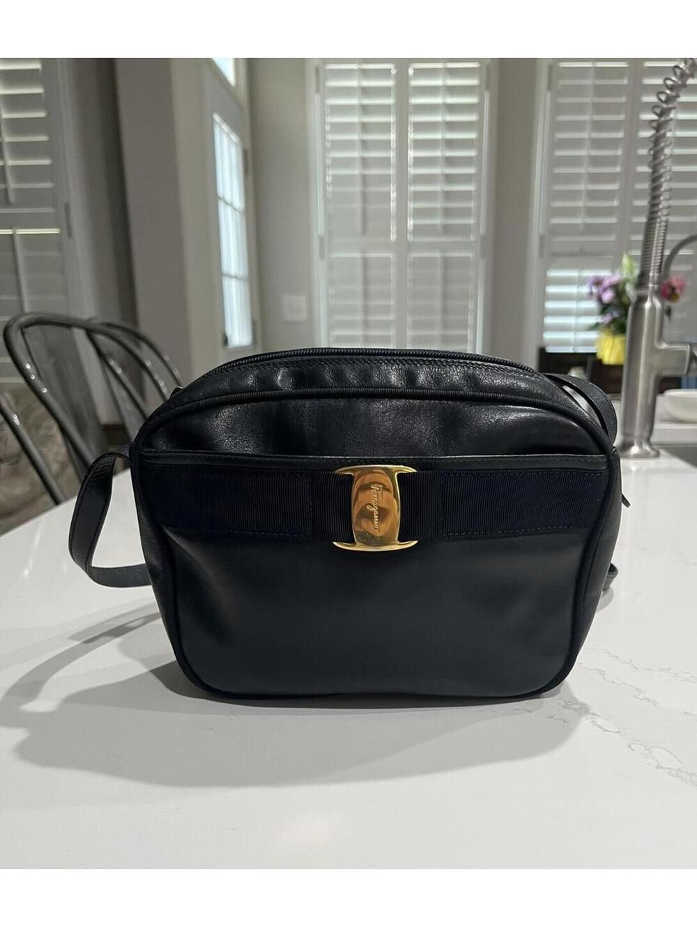 Salvatore Ferragamo Black Leather Bag with Gold Detail